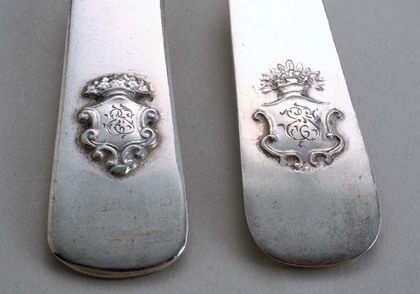 Russian Crested Silver Flatware Set (4 each of tablespoons, forks and knives)
